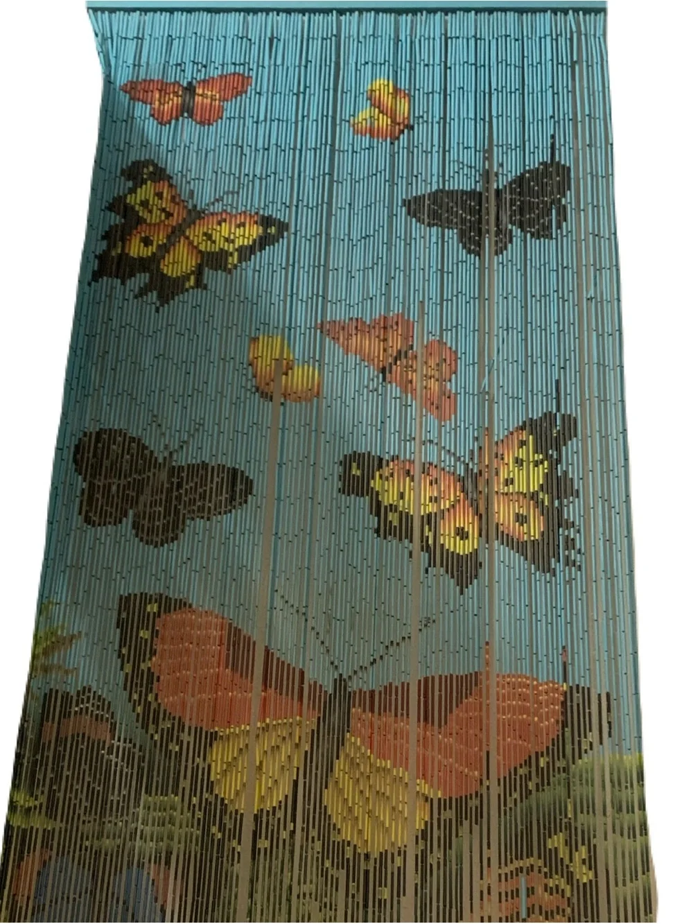 Bamboo Beaded Curtain Hand Painted- Butterflies for Doorway or Room Divider